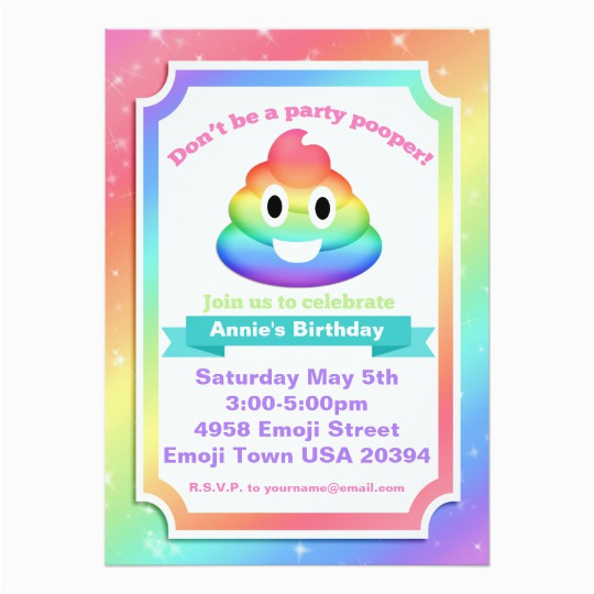 Poop Emoji Birthday Invitations Rainbow Poop Emoji Birthday Invitation Zazzle Com