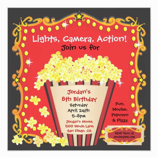 Popcorn Birthday Invitations Popcorn and A Movie Birthday Party Invitation Zazzle Com