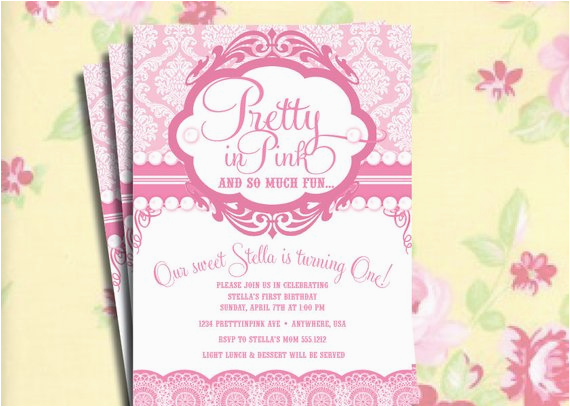 Pretty In Pink Birthday Party Invitations Diy Printable Vintage Pretty In Pink Birthday Party