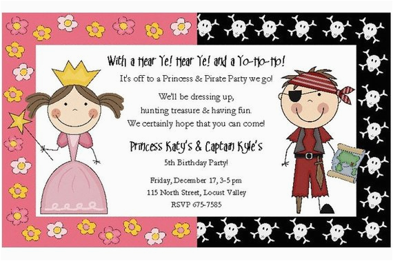 Princess and Pirate Birthday Party Invitations Princess Pirate Party Invitations