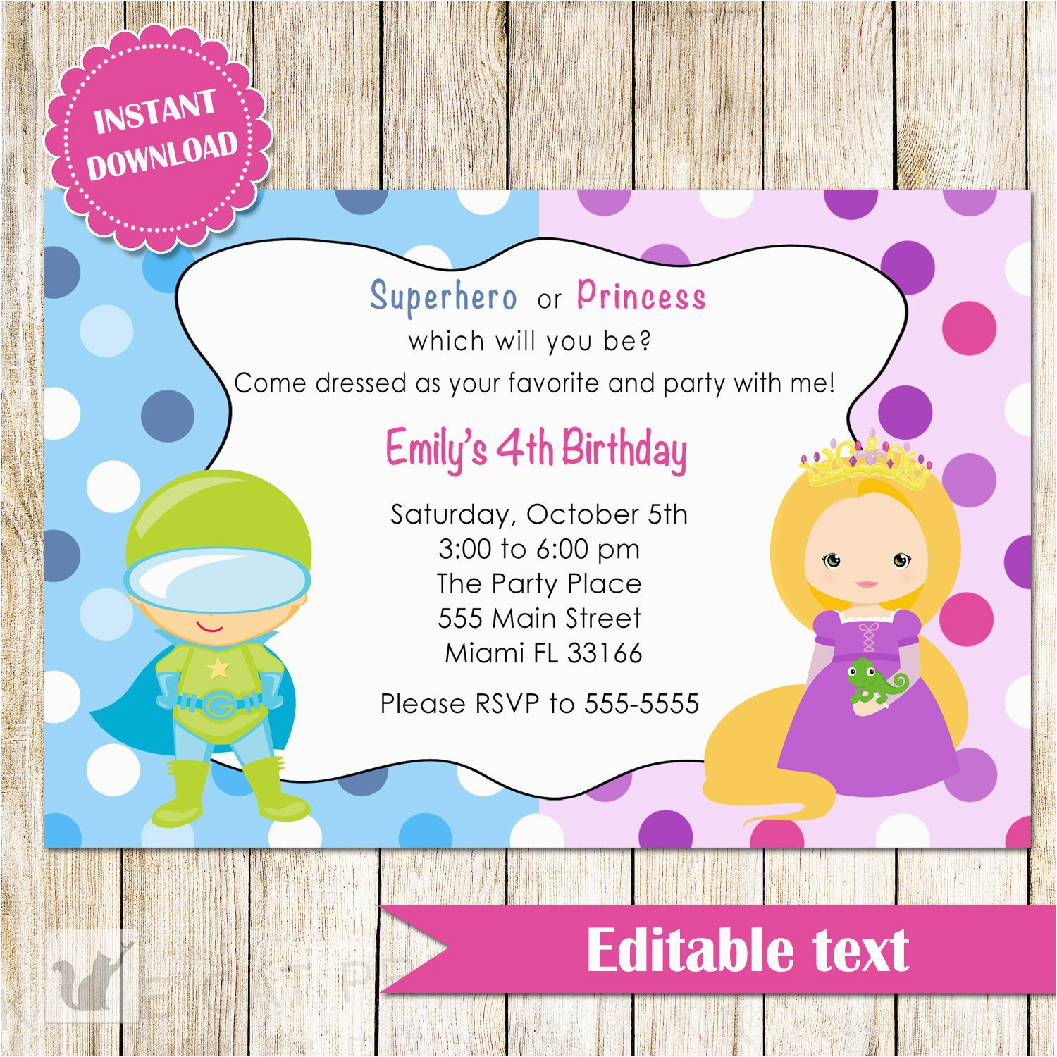 Princess Superhero Birthday Party Invitations Superhero and Princess Invitation Super Heroes Printable