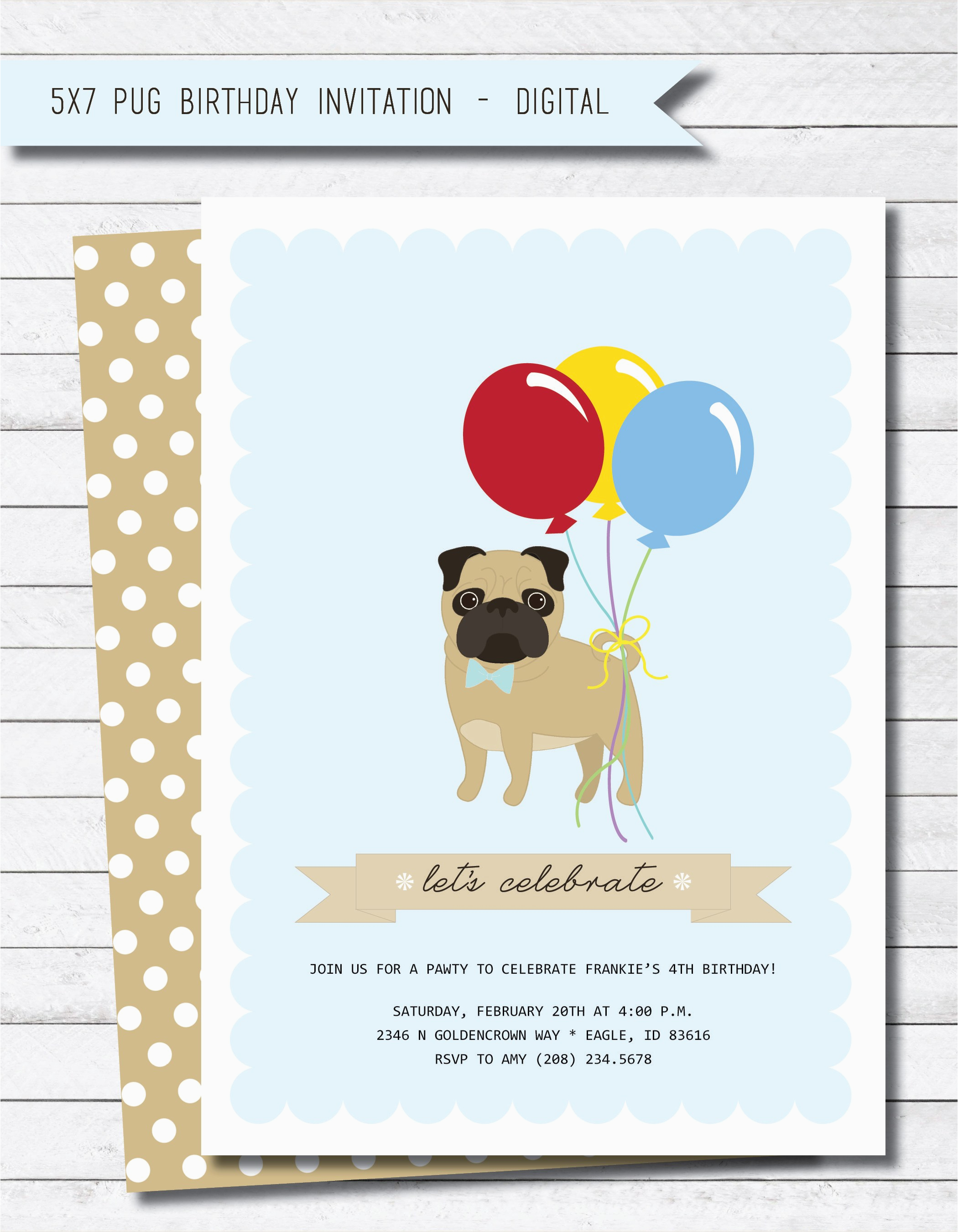 Pug Birthday Invitations New Designs Pug theme Party Invitations Twinkle