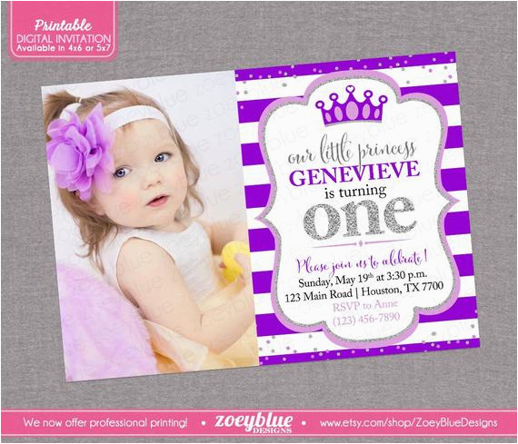 Purple 1st Birthday Invitations Purple Silver Princess Birthday Invitation Glitter Little