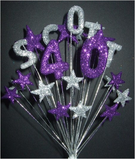 Purple 40th Birthday Decorations Alpha Age 40th Birthday Cake topper Decoration In Silver