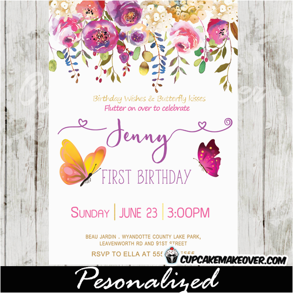 Purple butterfly Birthday Invitations butterfly Birthday Invitations Pink Purple Garden Flowers