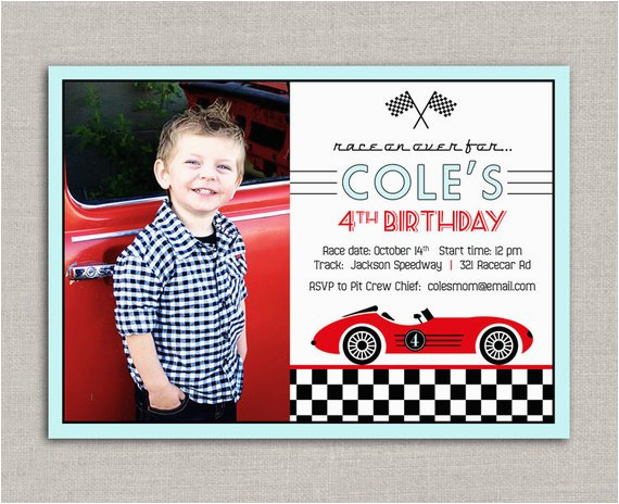 Race Car Birthday Invitations with Photo Vintage Race Car Birthday Invitation