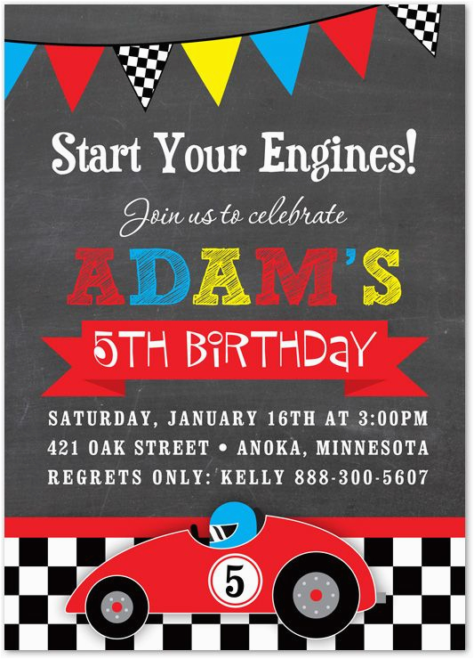 Race Car Birthday Invites Boy Birthday Invitations Red Race Car Chalkboard Birthday