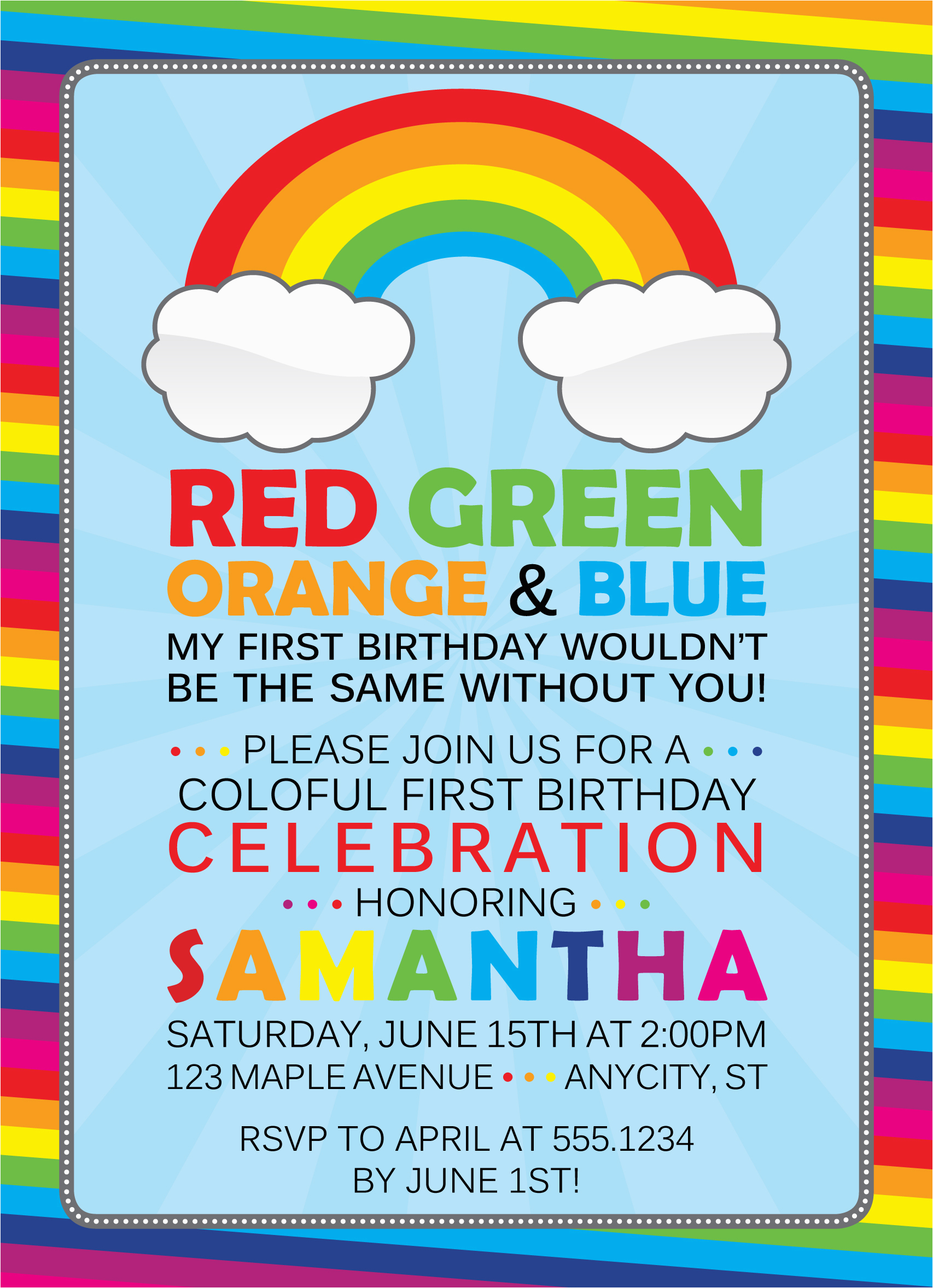 Rainbow 1st Birthday Invitations Invitation Contest Design Entry Colorful Rainbow 1st