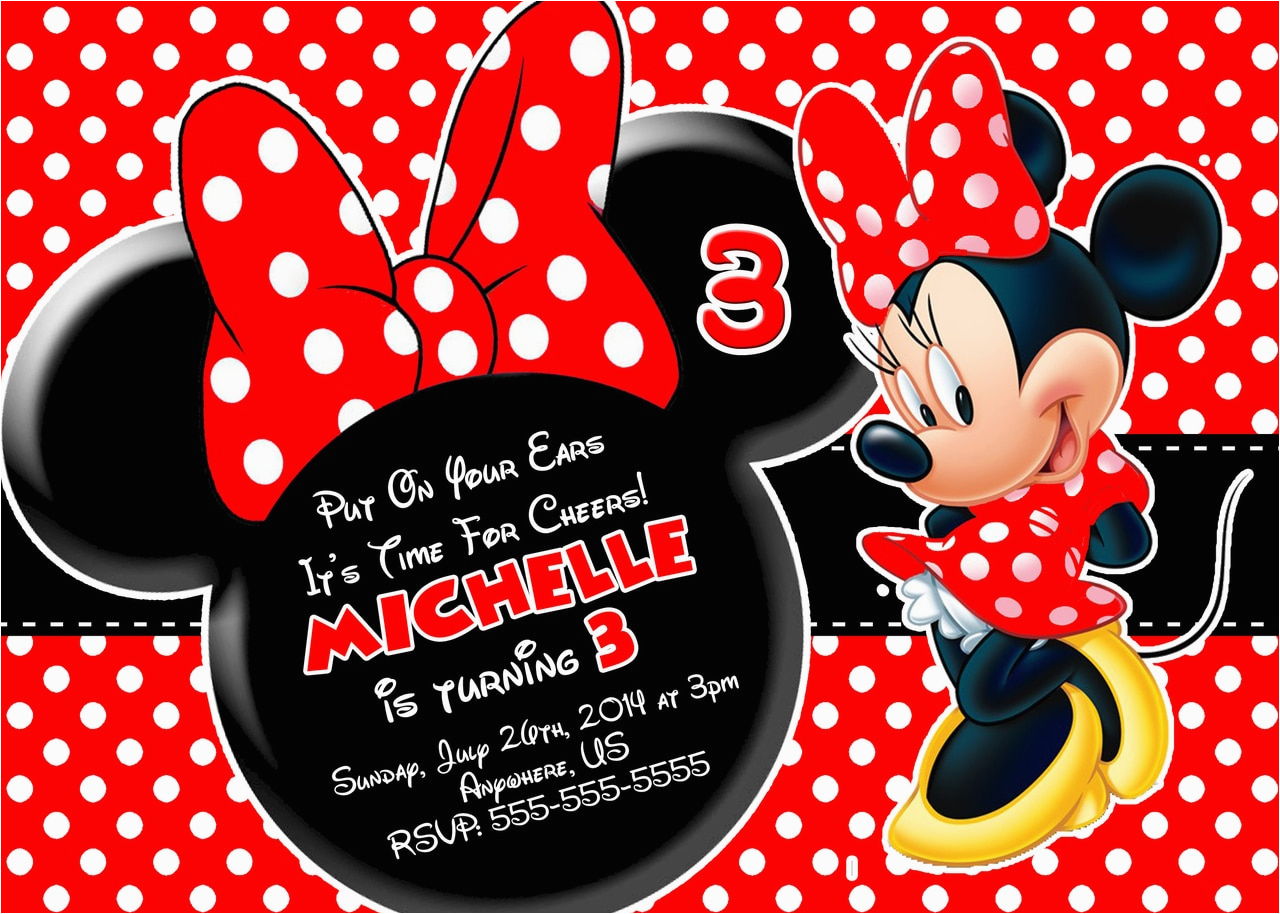 Red and Black Minnie Mouse Birthday Invitations Red Minnie Mouse Birthday Invitations