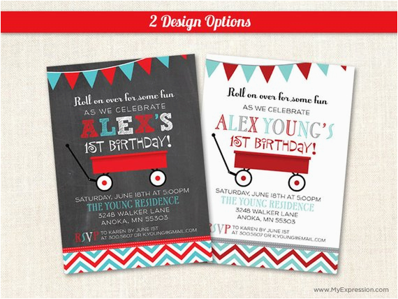 Red Wagon Birthday Invitations Little Red Wagon Birthday Party Invitations First Birthday