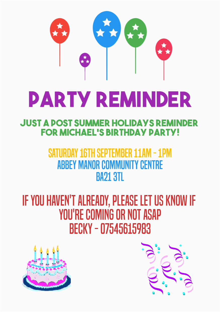 Reminder Birthday Invitation Birthday Invitation Reminder Message Birthday Tale