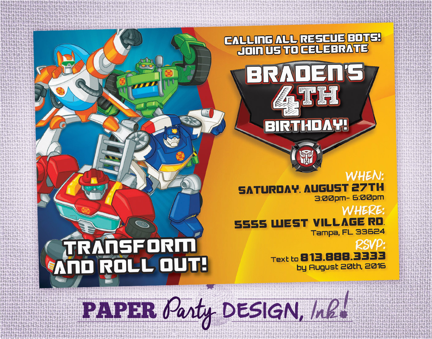 Rescue Bots Birthday Invitations Rescue Bots Birthday Party Invitation Rescue Bots Party