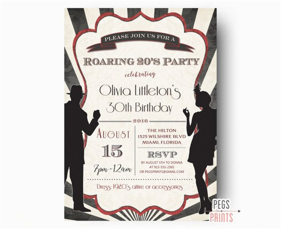 Roaring 20s Birthday Invitations Printable Roaring 20s Invitation Roaring 20s Birthday
