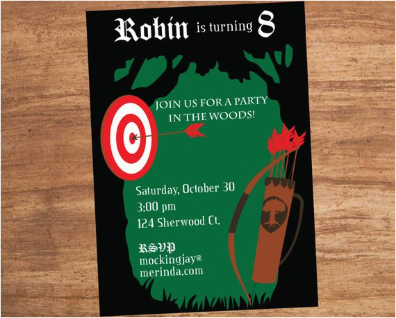 Robin Hood Birthday Party Invitations Bow and Arrow Robin Hood forest Party Invitation