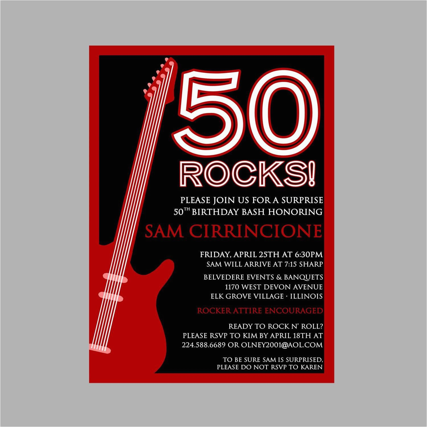 Rock N Roll Birthday Invitations 50th Birthday Rock N 39 Roll Party Invitation