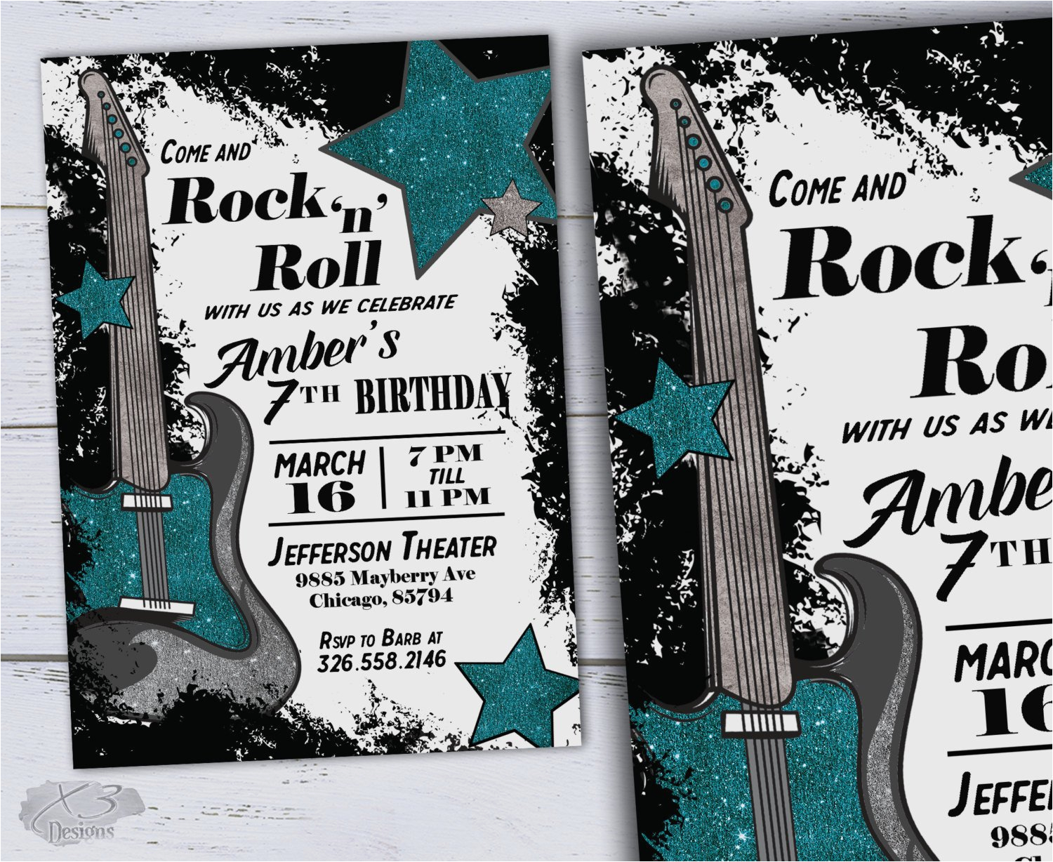 Rock N Roll Birthday Invitations Kids Printable Birthday Invitations