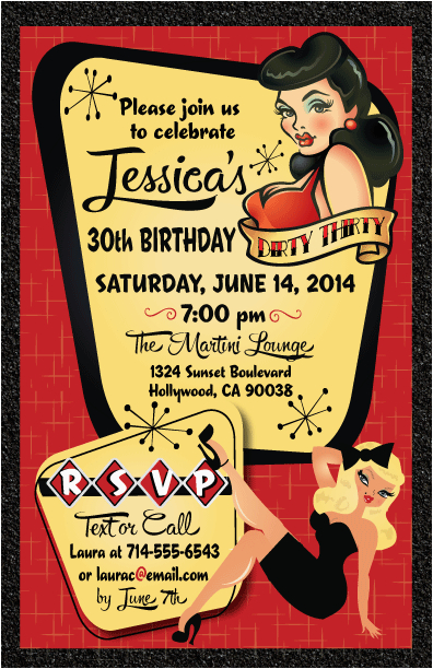 Rockabilly Birthday Invitations Pin Up Girl Rockabilly Birthday Invitation Di 430