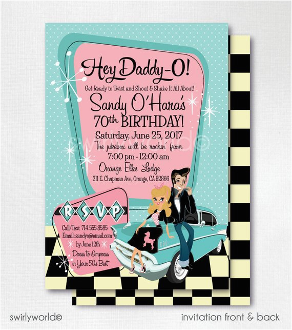 Rockabilly Birthday Invitations Retro 1950s Birthday Party 50s Rockabilly Invites Grease Rockabilly Birthday Invitations Retro 1950s Birthday Party 50s Rockabilly Invites Grease