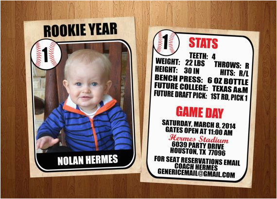 Rookie Of the Year 1st Birthday Invitations 5×7 Rookie Of the Year Vintage Baseball Card First