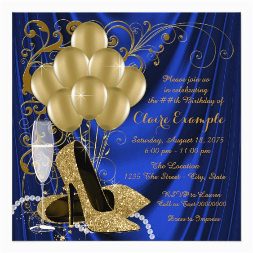 Royal Blue and Gold Birthday Invitations Womans Royal Blue and Gold Birthday Party Luxe Invitation
