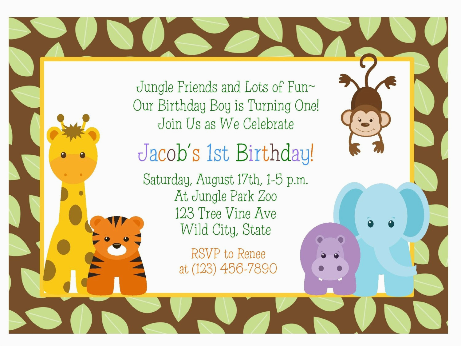 Safari 1st Birthday Invitations Jungle Animals 1st Birthday Invitation Baby Shower