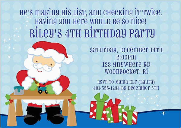 Santa Birthday Party Invitations Christmas Santa Claus Birthday Party Invitations