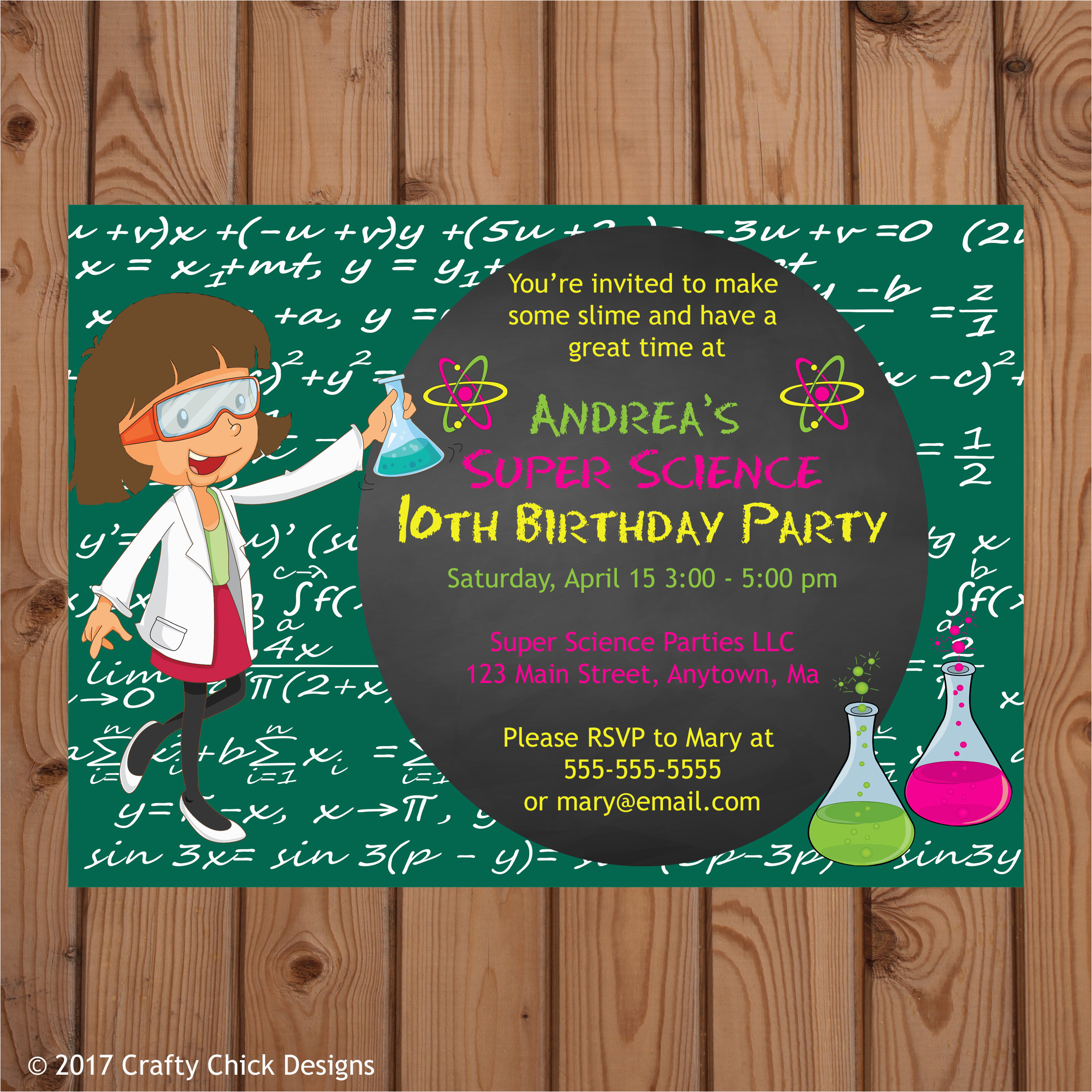 Science themed Birthday Party Invitations Science theme Birthday Party Invitations Girl Crafty