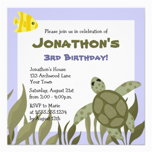 Sea Turtle Birthday Invitations Cute Ocean Sea Turtle Birthday Party Invite 5 25 Quot Square