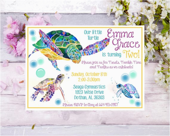 Sea Turtle Birthday Invitations Sea Turtle Birthday Invitation Watercolor Sea Turtle Birthday