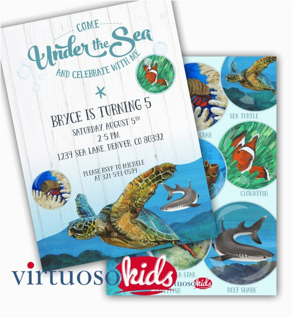 Sea Turtle Birthday Invitations Under the Sea Ocean Sea Turtle Printable Birthday Party