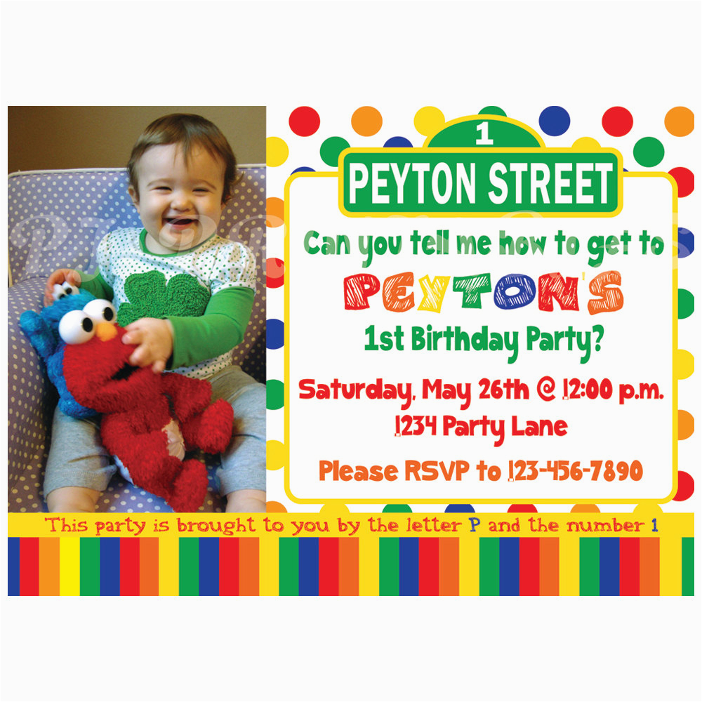 Sesame Street First Birthday Invitations Sesame Street Birthday Invitation Primary Colors Custom