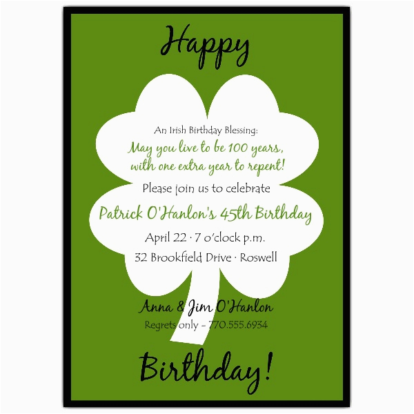 Shamrock Birthday Invitations Classic Shamrock Birthday Invitations Paperstyle