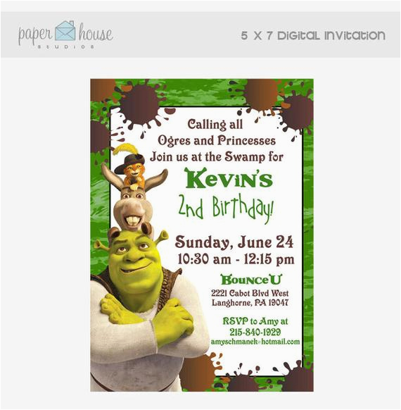 Shrek Birthday Invitations Shrek Birthday Invitation 5 X 7 Digital Invitation