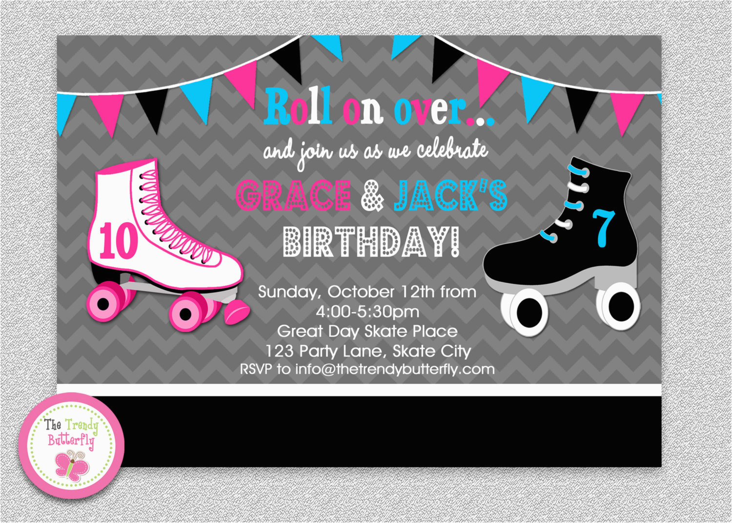 Skating Rink Birthday Invitations Siblings Roller Skating Birthday Invitation by