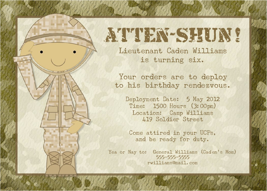 Soldier Birthday Party Invitations soldier Birthday Party Invitation Printable by Photogreetings