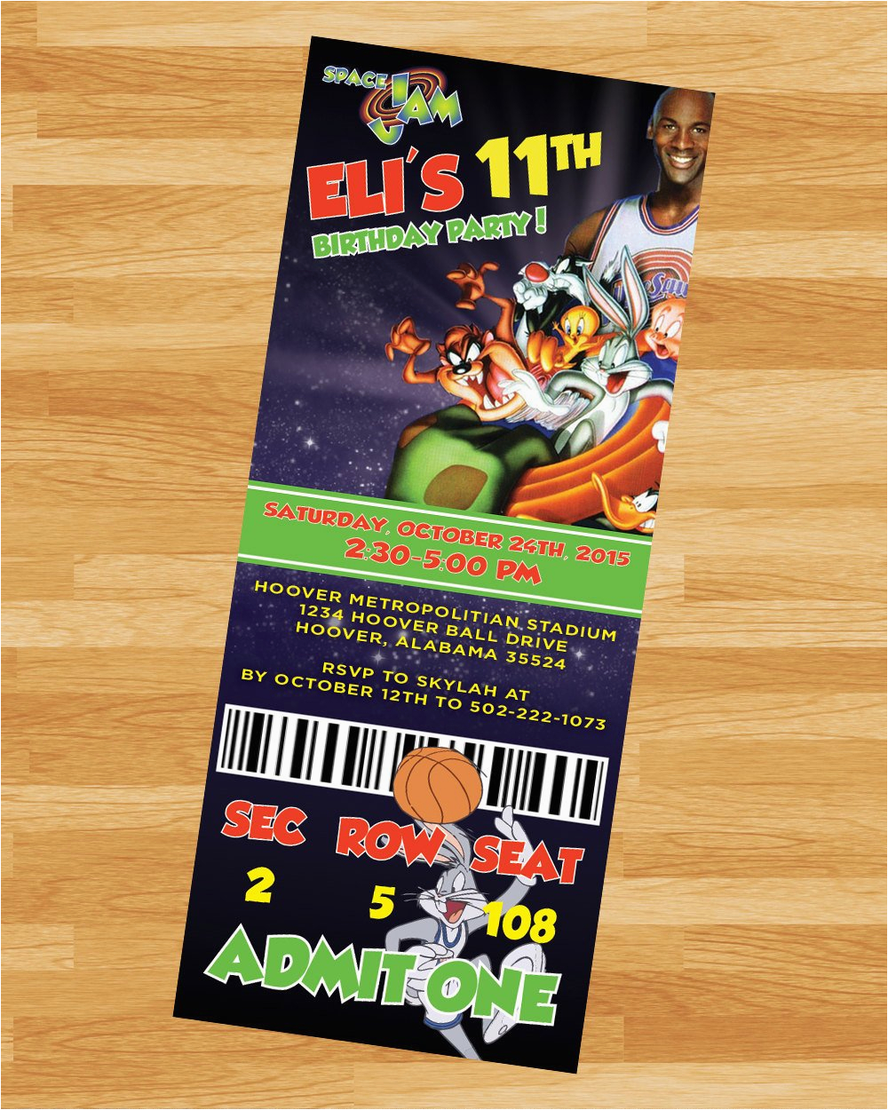 Space Jam Birthday Invitations Printable Space Jam Invitation Loonytoons Custom Birthday