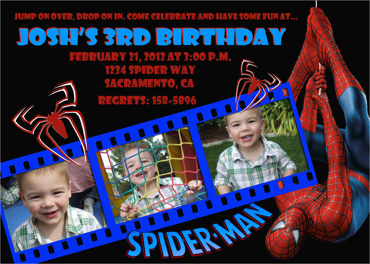 Spiderman Photo Birthday Invitations Custom Spiderman Birthday Invitation Photo Card 5×7 or 4×6