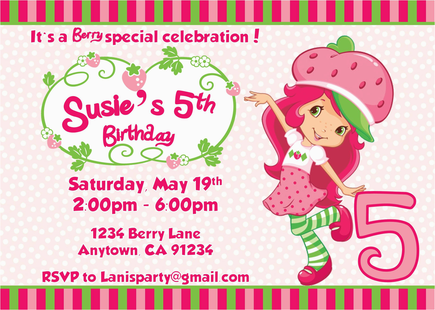 Strawberry Shortcake Personalized Birthday Invitations Strawberry Shortcake Personalized Birthday Invitations