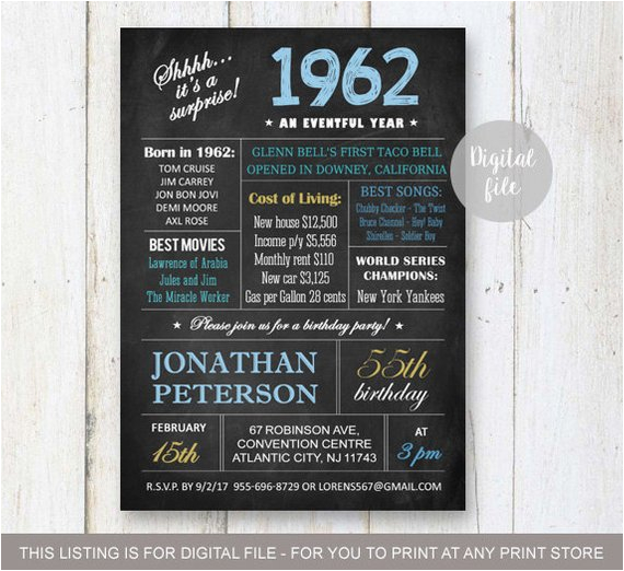 Surprise 55th Birthday Invitations Surprise 55th Birthday Invitations Chalkboard 65th Birthday