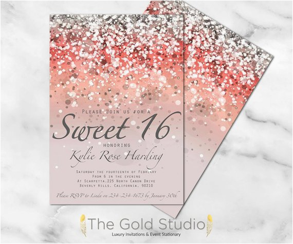 Sweet 16 Birthday Invitation Wording Sweet 16 Invitation Sweet Sixteen Coral Glitter Invite 16th Sweet 16 Birthday Invitation Wording Sweet 16 Invitation Sweet Sixteen Coral Glitter Invite 16th