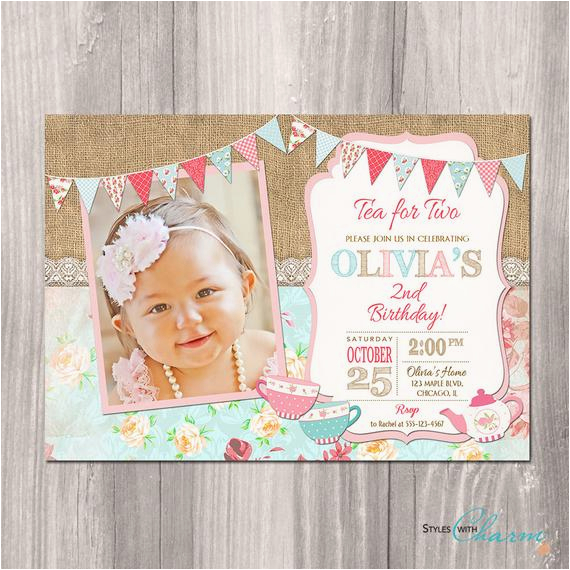 Teacup Birthday Invitations Tea for Two Invitation Tea Party Invitation 2nd Birthday