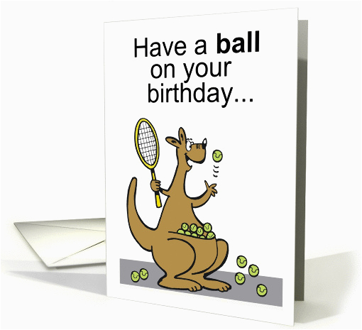 Tennis Birthday Cards Cartoon Kangaroo Playing Tennis with Racquet and Balls Tennis Birthday Cards Cartoon Kangaroo Playing Tennis with Racquet and Balls