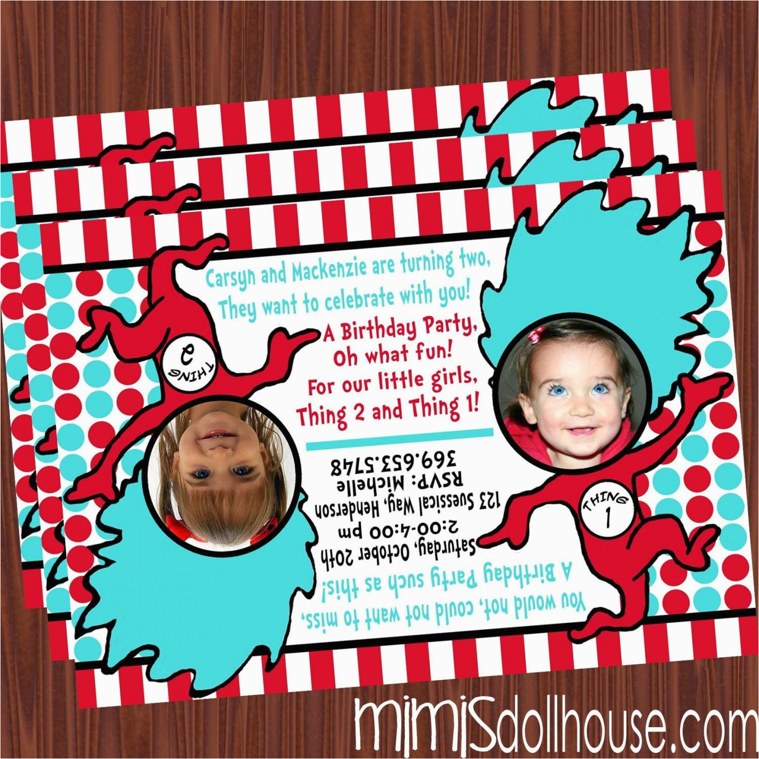 Thing 1 and Thing 2 Birthday Invitations Thing 1 and Thing 2 Invitation Mimi 39 S Dollhouse