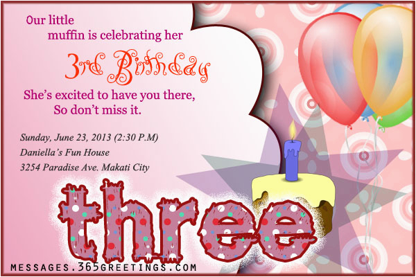 Third Birthday Invitation Wording BirthdayBuzz