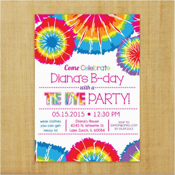 Tie Dye Birthday Party Invitations Tie Dye Invitation Printable