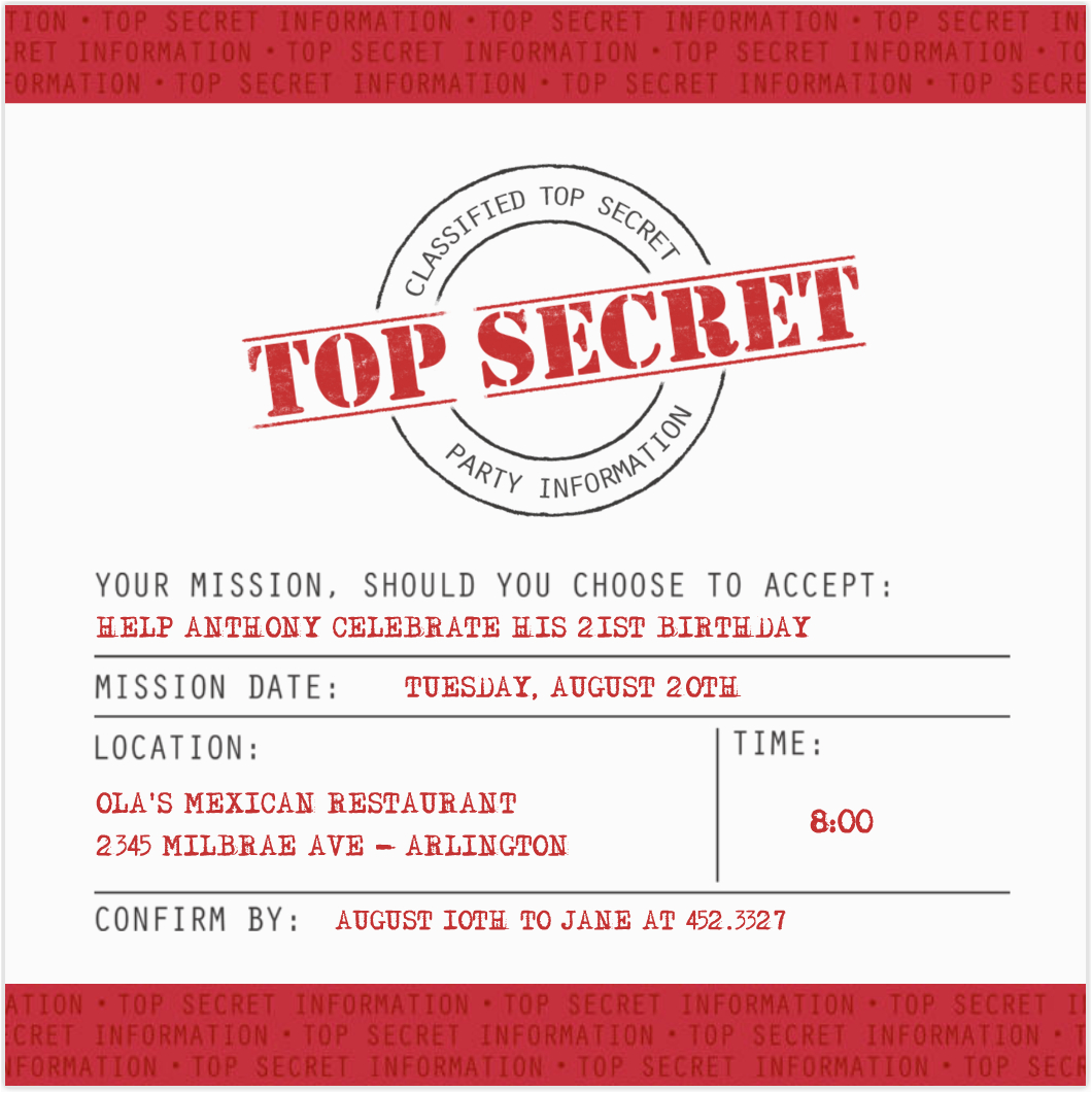 Top Secret Birthday Invitations top Secret Party Invitations Cimvitation