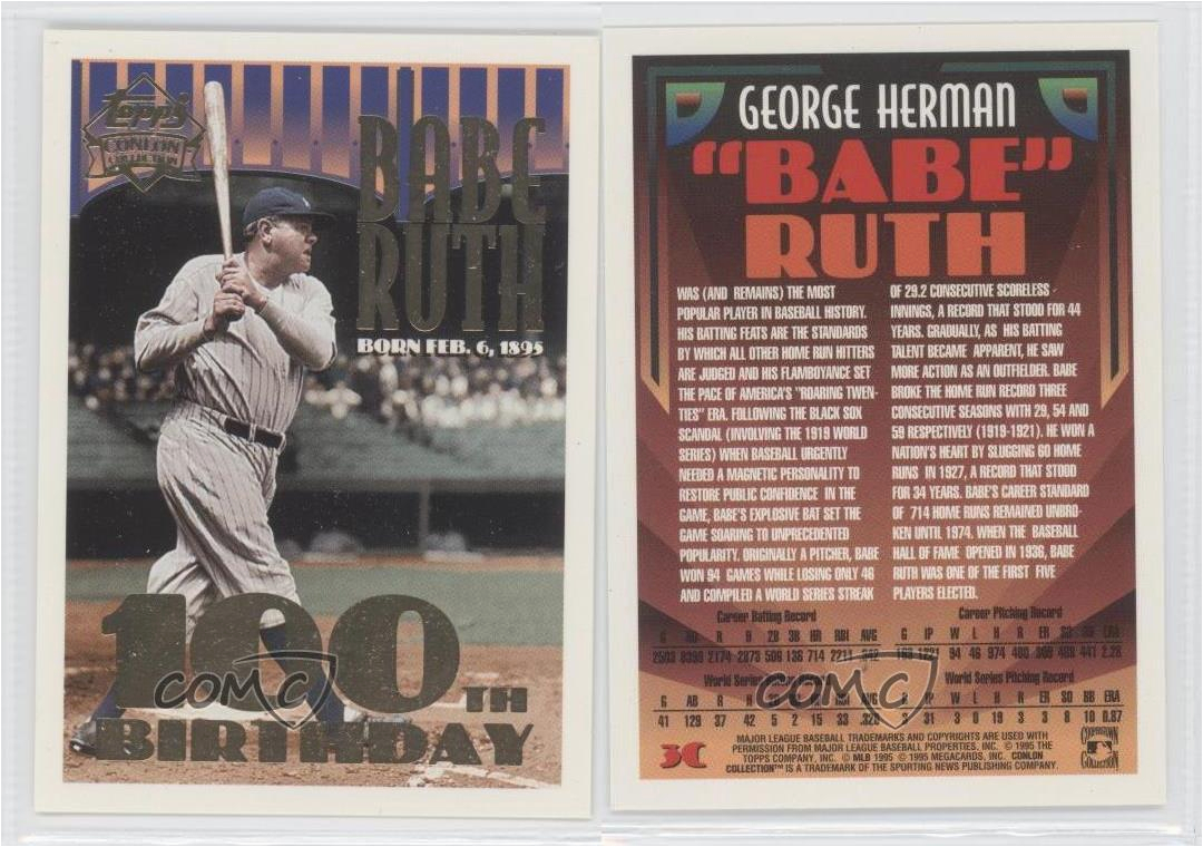 Topps Babe Ruth 100th Birthday Card 1995 topps Megacards Conlon Collection 3 2 Babe Ruth