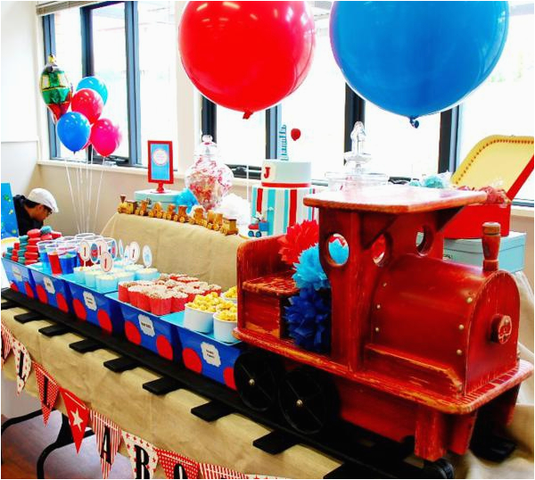 Train themed Birthday Party Decorations Kara 39 S Party Ideas Train Boy themed Birthday Party