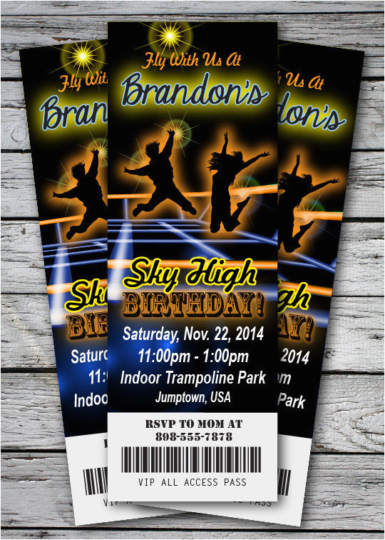 Trampoline Park Birthday Party Invitations Bounce Trampoline Glow Zone Birthday Party Invitation
