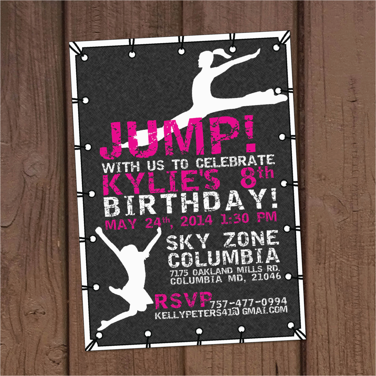 Trampoline Park Birthday Party Invitations Girl Jump Trampoline Park Birthday Party Invitation